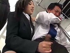 Sexy Japanese Girl makes him to Gush Cum on Subway Train