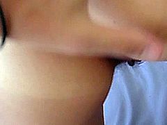 Korean amateur with small tits and hairy pussy takes it in both holes and has a big orgasm, before getting cum sprayed on her sexy body.
