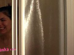 Sextractive curvy brunette stands on her knees in a shower while her mouth enjoys mouth fucking a hard cock in sultry sex video by Zuzinka.