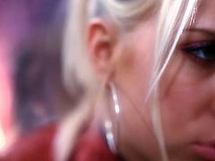 Sophisticated fucker hooks up with a divine milf in steamy red latex costume, which he unbuttons with interest. As soon as her silky pussy gets freed, he proceeds to thrusting it with dildo in sizzling hot close up sex video by Fame Digital.