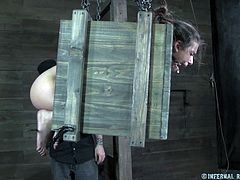 Only Casey's ass and face are hanging out of this bizarre box contraption. Her male master doles out nothing but extreme torture and pain in this video. She is fucked in all available holes and fingered grotesquely by her master.