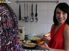 While cooking a delicious dinner, two steamy Russian sluts in seductive mini dresses flash their appetizing asses during upskirt shots in sultry sex video by WTF Pass.