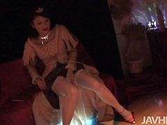 Torrid and voracious Japanese chick gets rid of her traditional gown and stretches legs wide for polishing her wet pussy properly with a sex toy. Just look at this whorish chick in Jav HD sex clip and be sure to jizz at once.