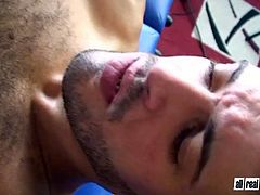 Hairy and horny gay daddy Andrew Bozek with his cock craving for some guy's tight asshole waste no time that he stick it inside Arab hairy gay Anzar Kafir's tight and fuck desiring asshole.