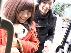 Pretty Japanese girl pleases her BF with a fantastic blowjob. Then she takes his prick in her cunt and they have ardent multiposition sex.