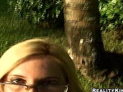 Torrid booty blond head in glasses is far from being shy. This zealous dick hungry slut likes stripping right outdoors and never misses a chance to ride a stiff dick for multiple orgasm. Dude, you surely need to check her out in Reality Kings sex clip to jerk off and jizz at once.