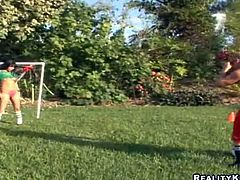 Flaca is a playful dark haired sexy girl in soccer uniform. She bares her small boobs and exposes her big nice booty after playing football in the field. Watch sexy in uniform strip.