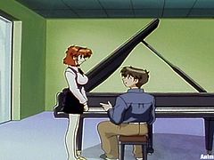 Looking for some hot anime to but nut to? Watch this hentai slut sucking on her piano instructor's big cock before her pounds her wet pussy while squeezing her large tits.