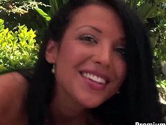 Sextractive brunette milf approaches her beloved one to rub his sturdy cock with her skillful hand using a massage oil in sizzling hot pov sex video by Premium HDV.