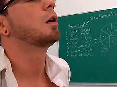 Fascinating brunette teacher Vanilla DeVille has too curvy forms to be modest lady. Today she remains alone with her worst student Dane Cross to check his talents in sexual education on the practice.