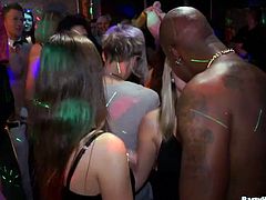 Now that's a party! Cum addicted sluts suck multiple cocks for cum and get their pussies drilled hard in doggy style while partying hard in the night club.