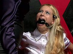 These voracious bitches love BDSM elements so they play kinky games in Tainster porn clip. Blonde one is hogtied with with a gag in her mouth. Her mistress goes harsh on her.