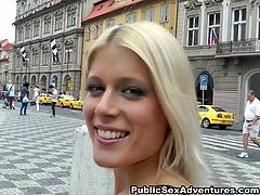 Filthy blond Russian babe hooks up with a stranger in the street. They head to the solitary place where she strips and masturbates in front of him half naked before she kneels down to mouth fuck his perky cock in pov sex scene by WTF Pass.