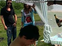 Enjoy this naughty vid of some wild college bitches getting fucked into kingdom come during a naughty picnic. They even brought a tent to make things more interesting!