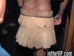 Slutty young Monica and Lexi with nice tits and firm hooters in cheep whorish outfits get drunk at the party and have nasty action with horny Sergio in point of view
