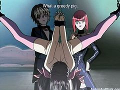Brunette hentai chick gets hog tied by the guy and futunari chick. This girl gets fucked between her tits by Funafuti.