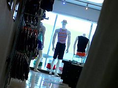 She is all alone in the mall and freely trialing everything by being naked. The guy with the camera just want to taste her juicy nipples and appealing boobs. But before that he is making this black haired latina bitch to go on her knees. Then she is eagerly wrapping her juicy lips around that dick.