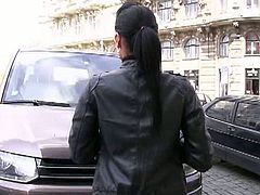 He got tricked by a cute girl from the street and got involved into some hardcore gay pounding. He sucked off a bulky guy and took his stiff cock!