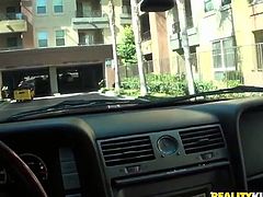 Lustful blond hoe is sucking hard dick deepthroat while the guy is riding a car. She loves adventurous sex so she goes kinky in a car. Blondie also flashes her small tits in a car. Nasty Reality Kings porn video.