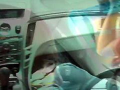Sexy redhead babe enjoys a hunk guys company and gets naughty in his car in public