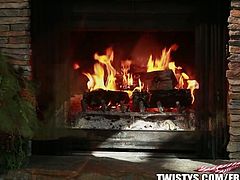 Busty brunette slut pussy playing solo by the fireplace as she gets lewd to make sure we are satisfied with her horny ways.