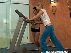 My Sexy Kittens xxx clip provides you with two hot sporty lesbians. Zealous brunette seduces sexy blondie. Slender gals go wild while tickling, spooning and licking each other's wet pussies for orgasm right on the jogging simulators.