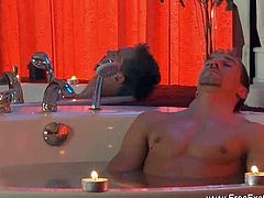 Make sure you don't miss this amazing penis massage. He strokes his big cock and want to release his man's juice in the hot tub!
