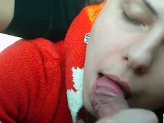 Red sweater on cocksucker in the car