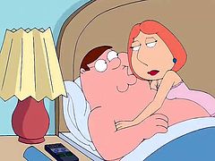 The family is in bed, so now it's time for Peter and Lois to fuck. She pulls off her thong and show her nice round ass to Peter, whereupon he sticks his hard cock in her pussy from behind. He pounds her really hard until the morning.