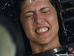 Beautiful dark-haired chick Sasha Monet gets bound and drowned in a basement. Then somebody pours wax on Sasha's belly and the bitch enjoys it a lot.