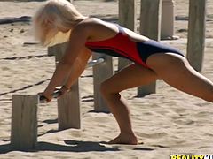 A gorgeous and hot blonde beach lifeguard is going to ditch responsibilities for a while, as she takes cash for sex in a van!