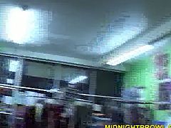 Ruined brunette whore enters a grocery store with a purpose to buys something to eat, however, there is one nuance that makes her a center of everyone's attention - she is fully naked. So, she picks up a horny dude to please him with a steamy blowjob.