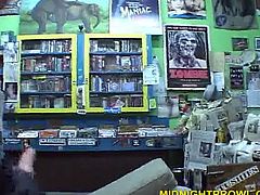 Ruined brunette whore enters a grocery store with a purpose to buys something to eat, however, there is one nuance that makes her a center of everyone's attention - she is fully naked. So, she picks up a horny dude to please him with a steamy blowjob.