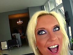 Lauro Giotto and Markus Waxenegger get the best blowjobs in their lives by hot blonde Sharon Da Val. She sucks their hard cocks like a real slut. She is so damn hot in this video!
