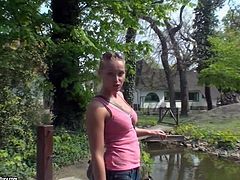 Arousing and sexy ass blonde pornstar babe Kathia Nobili spends her day in the zoo, feeding all the animals and exposing her sexy curved body in tight jeans and t-shirt