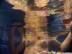 Two perverse Russian sluts get into a pool filled with warm water for steamy lesbian sex session. They stroke their mufs intensively with hands under water in sultry sex video by Seventeen Video.