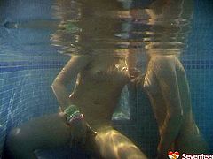 Two perverse Russian sluts get into a pool filled with warm water for steamy lesbian sex session. They stroke their mufs intensively with hands under water in sultry sex video by Seventeen Video.