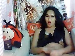 Pretty Tranny Jerks Off and Cums on her Hands