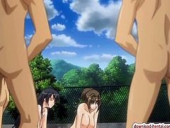 Two naked hentai babes blowjob cocks