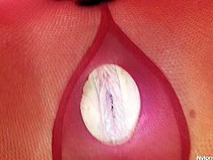 Raunchy blond slut Barra Brass shows how to masturbate with dildo when your hands are tide up with bodystocking. Watch this filthy slut performing wicked porn action on cam.