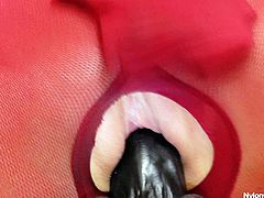 Raunchy blond slut Barra Brass shows how to masturbate with dildo when your hands are tide up with bodystocking. Watch this filthy slut performing wicked porn action on cam.