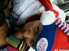 The car got stuck on a road so the guy decides to fuck to kill time. So he grabs girl's tits kneading them hard. Then he slips her jeans down penetrating her coochie from behind.