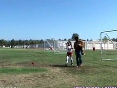 The sporty babe Jayla Starr is going to meet a guy while playing soccer who took her home for a hardcore banging with his big shaft that cums on her ball.