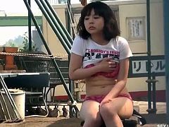 Check out big tits Japanese chick is orgasms to satisfy herself. She enjoys fingering herself harder in public places,She is in action of her last gasps of climaxing and happy licks her fingers.Enjoy the scene!