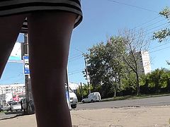 Hottie's panties and ass are revealed by horny voyeur's upskirt video in public