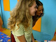 Two curvy fresh faced amateurs play computer games together before they get suddenly aroused. They take off each other's clothes to maul big milky tits and bearded pussies with pressure in sultry sex video by Seventeen Video.
