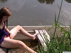 Anouk is floating in the the boat alone. She gets horny so she starts caressing her privates. She rubs her wet poontang with her fingers moaning wild. Hot solo masturbation clip filmed outdoor.