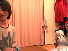 Yuuki Itano is going to have some fun with her boyfriend. She is blindfolded so she can't see what he is going to do to her. He pulls down the zipper of her dress and uses a vibrating sex toy on her perky nipples. Then he uses a vibrator on her vagina.