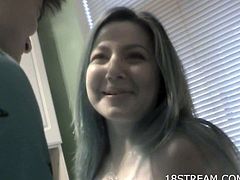 Watch a pretty blue-haired teen letting her man bang her pussy into kingdom come in the kitchen in this awesome amateur video.