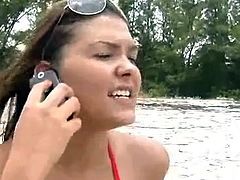Watch this sexy babe taking this guy's monster black cock in this hardcore scene after spotting her in the beach wearing a sexy bikini.